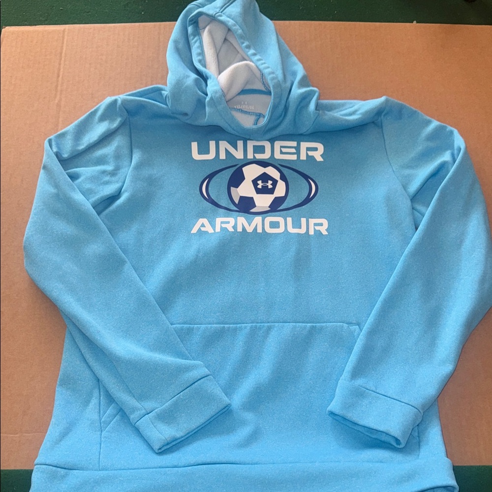 Boys Under Armour Soccer theme pull over hoodie blue size YXL